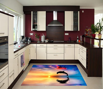 3D Sunset Sea Jumping Dolphin 132 Kitchen Mat Floor Mural Wallpaper AJ Wallpaper 