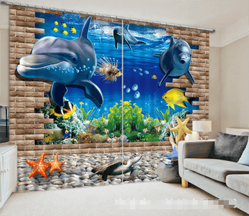 3D Ocean Dolphins 1311 Curtains Drapes Wallpaper AJ Wallpaper 