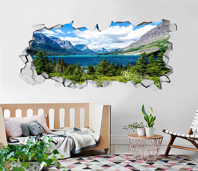 3D Mountains Lake Scenery 162 Broken Wall Murals Wallpaper AJ Wallpaper 