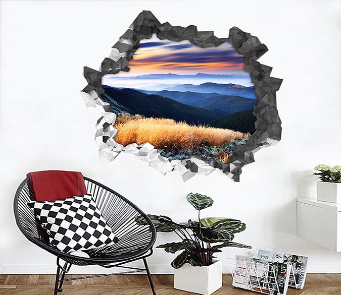 3D Mountains Sunset 198 Broken Wall Murals Wallpaper AJ Wallpaper 