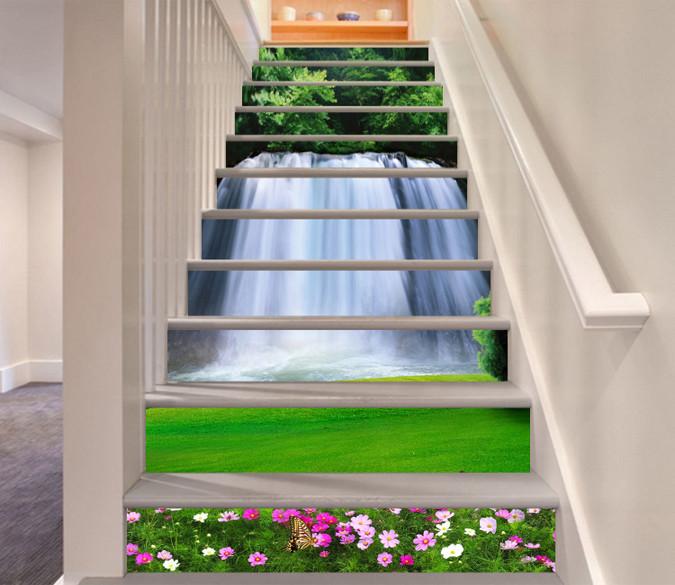 3D Grassland Waterfall 109 Stair Risers Wallpaper AJ Wallpaper 