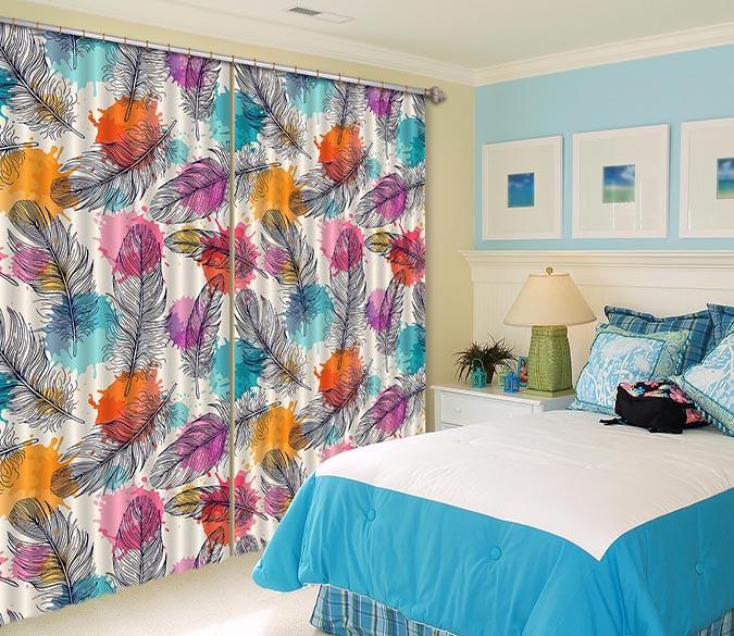 3D Feathers And Color Dots 342 Curtains Drapes Wallpaper AJ Wallpaper 