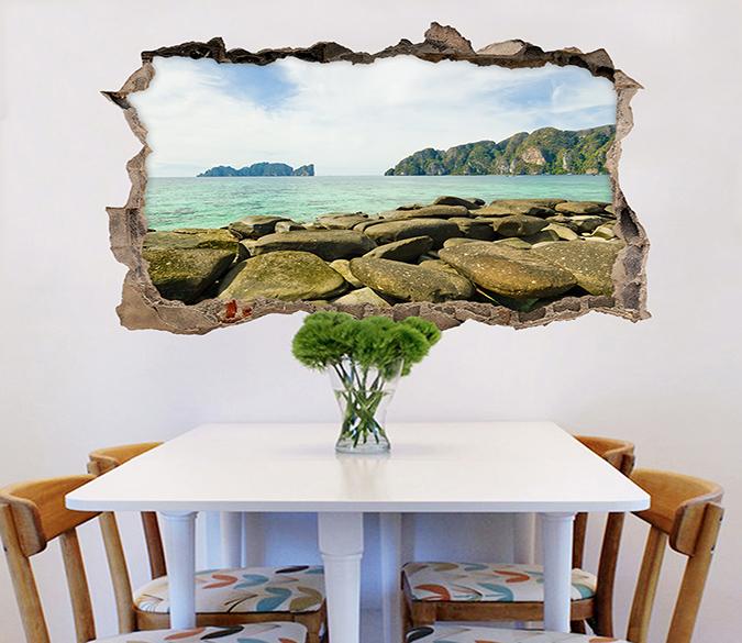 3D Seaside Stones 068 Broken Wall Murals Wallpaper AJ Wallpaper 