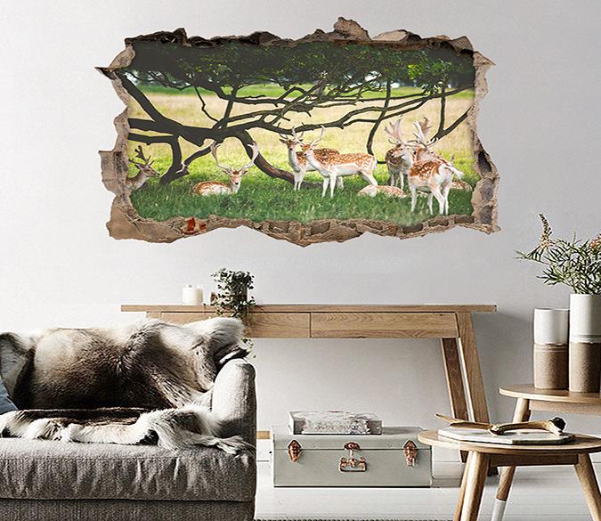 3D Grassland Deer 326 Broken Wall Murals Wallpaper AJ Wallpaper 