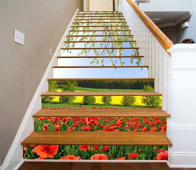 3D Flowers Field And Grassland 1034 Stair Risers Wallpaper AJ Wallpaper 