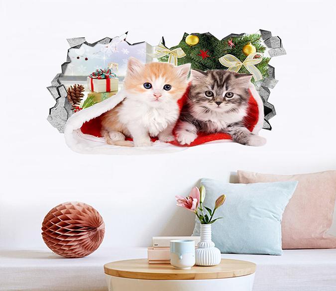 3D Christmas Cats 151 Broken Wall Murals Wallpaper AJ Wallpaper 