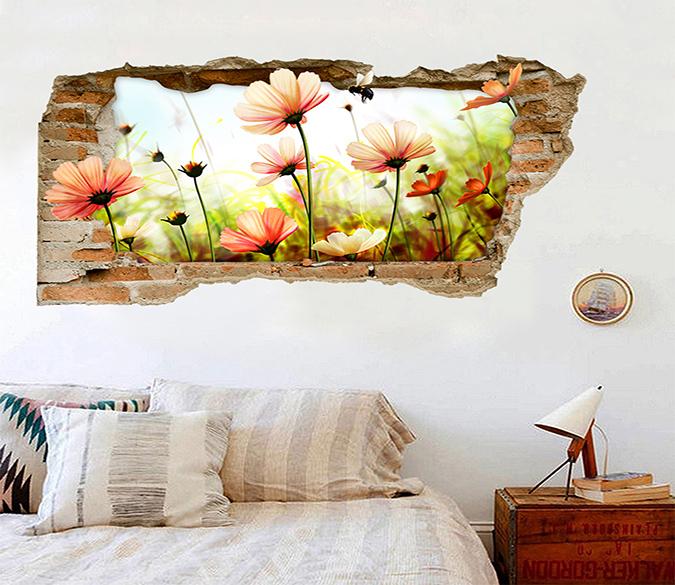 3D Flowers Field Bee 132 Broken Wall Murals Wallpaper AJ Wallpaper 