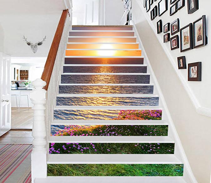 3D Sea Sunset Flowers 728 Stair Risers Wallpaper AJ Wallpaper 