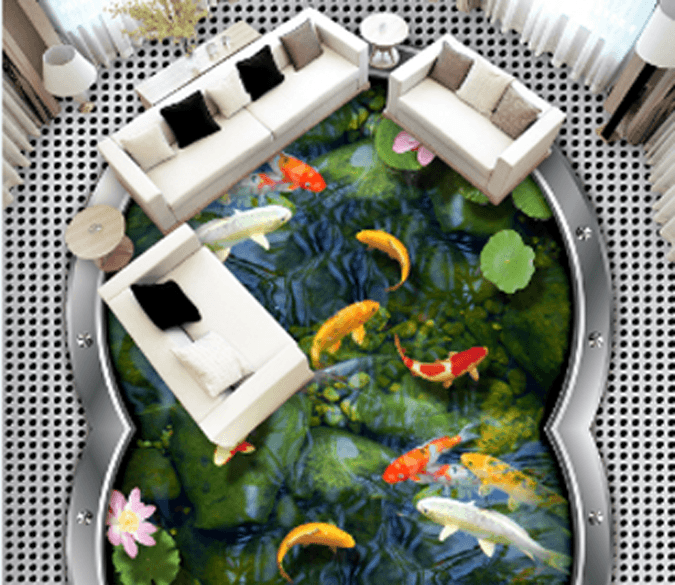 3D Fish Pond Floor Mural Wallpaper AJ Wallpaper 2 