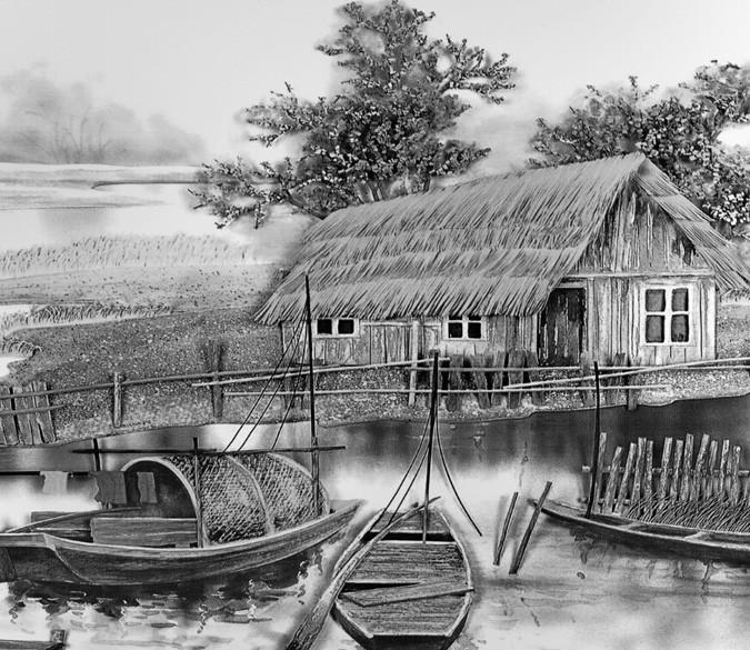 Riverside Thatched Hut Wallpaper AJ Wallpaper 