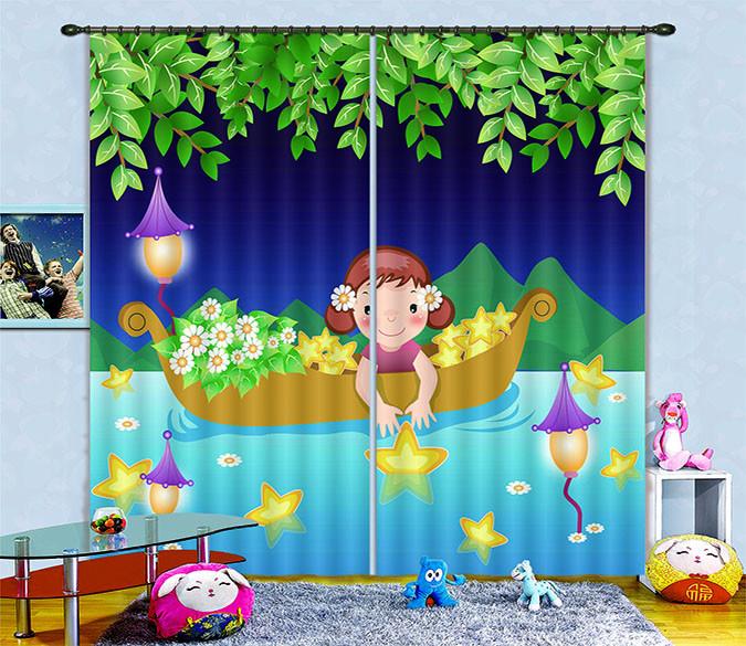 3D Stars Boat Girl 345 Curtains Drapes Wallpaper AJ Wallpaper 