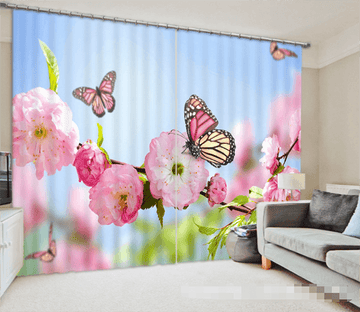 3D Peach Flowers Butterflies 991 Curtains Drapes Wallpaper AJ Wallpaper 