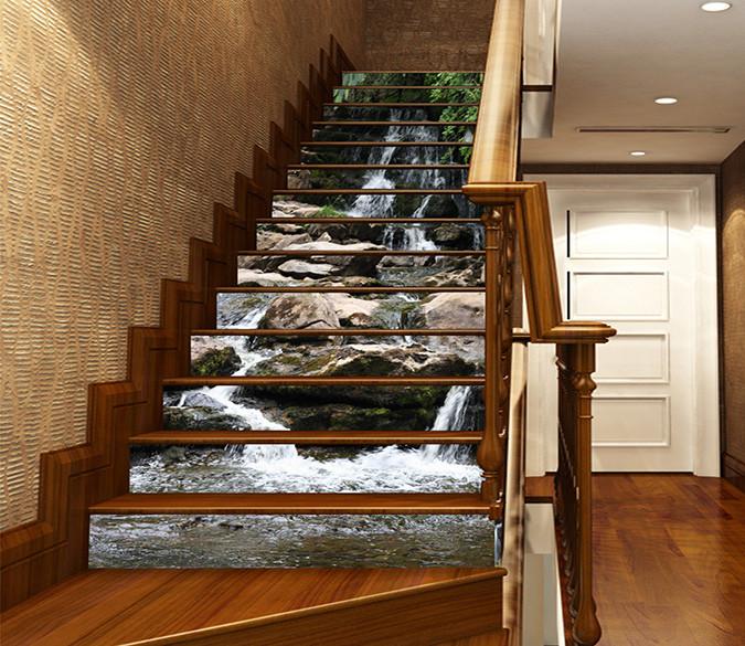 3D Rugged Stream 736 Stair Risers Wallpaper AJ Wallpaper 