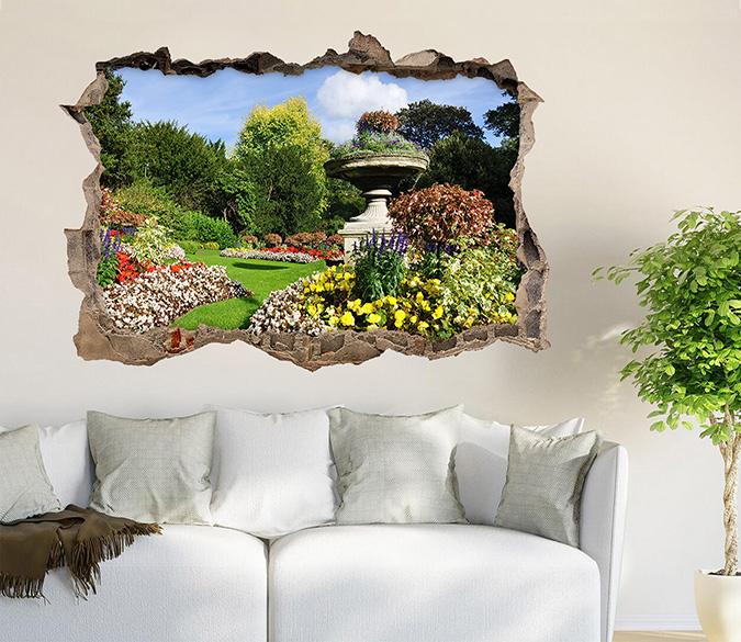 3D Park Flowers 101 Broken Wall Murals Wallpaper AJ Wallpaper 