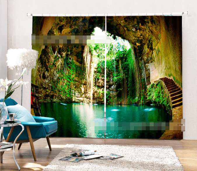 3D Pretty Cave Lake 1045 Curtains Drapes Wallpaper AJ Wallpaper 