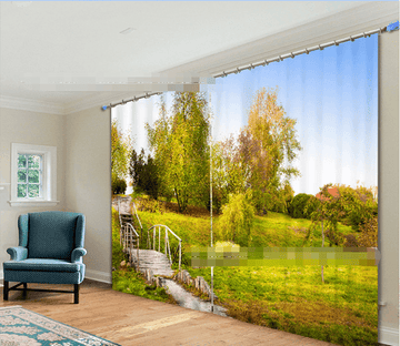 3D Green Grassland Trees 1047 Curtains Drapes Wallpaper AJ Wallpaper 