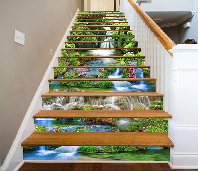 3D Stream Mosses 412 Stair Risers Wallpaper AJ Wallpaper 