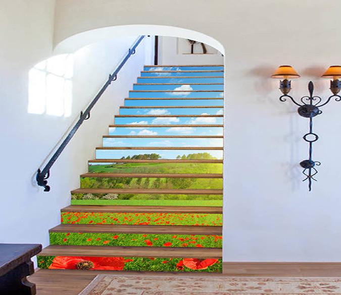 3D Mountain Grass Flowers 932 Stair Risers Wallpaper AJ Wallpaper 