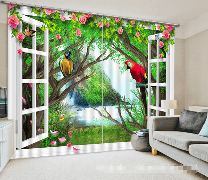 3D Lakeside Flowers Birds 1286 Curtains Drapes Wallpaper AJ Wallpaper 