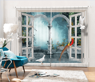 3D Window Birds Scenery 915 Curtains Drapes Wallpaper AJ Wallpaper 