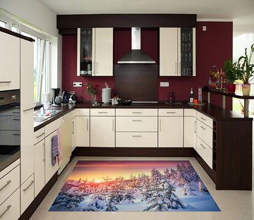 3D Snow Forest Sunset 658 Kitchen Mat Floor Mural Wallpaper AJ Wallpaper 