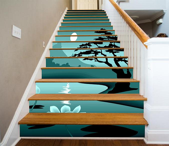 3D Lake Full Moon 773 Stair Risers Wallpaper AJ Wallpaper 