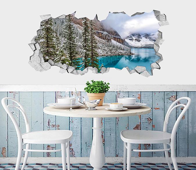 3D Snow Mountain Lake 055 Broken Wall Murals Wallpaper AJ Wallpaper 