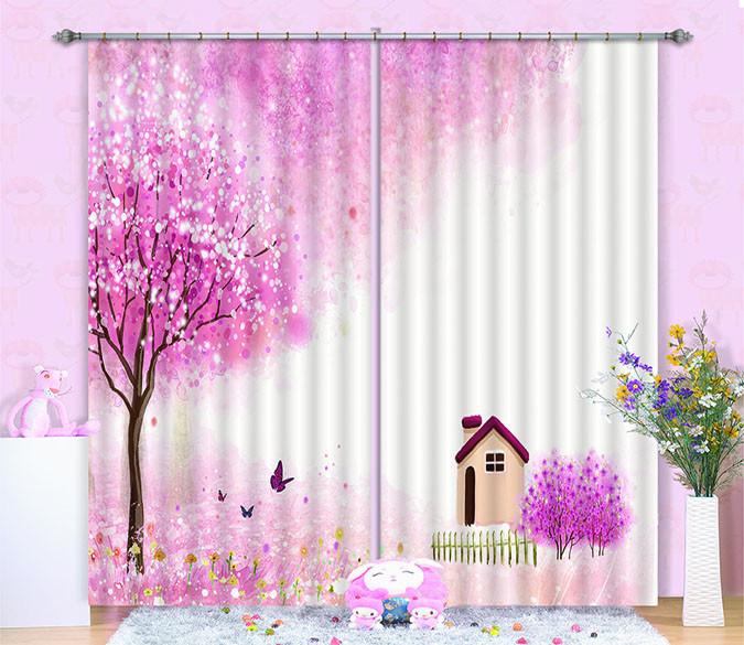 3D Lovely House Trees 432 Curtains Drapes Wallpaper AJ Wallpaper 