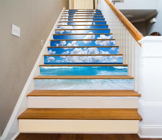 3D Sea Floating Clouds 1312 Stair Risers Wallpaper AJ Wallpaper 