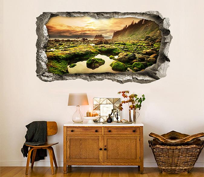 3D Seaside Puddle 049 Broken Wall Murals Wallpaper AJ Wallpaper 