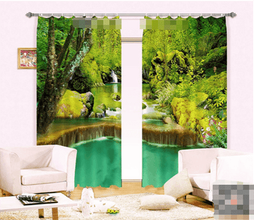 3D Green Forest River 1139 Curtains Drapes Wallpaper AJ Wallpaper 