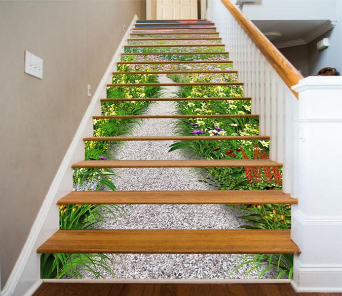 3D Flower Field Trail 1330 Stair Risers Wallpaper AJ Wallpaper 