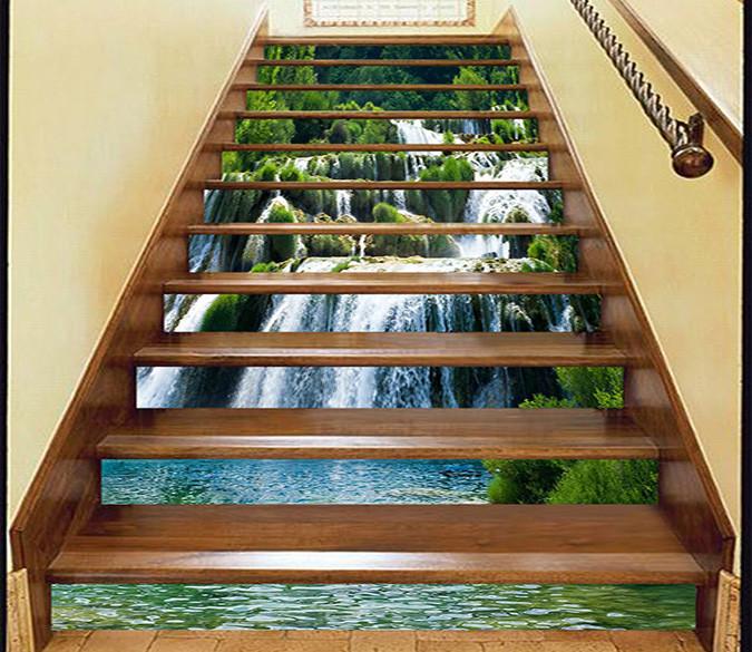 3D Waterfall Green Plants 824 Stair Risers Wallpaper AJ Wallpaper 