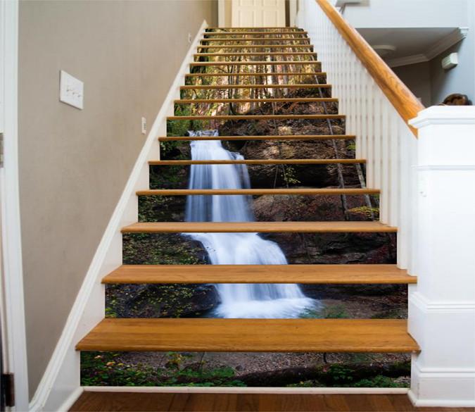 3D Forest River Waterfall 413 Stair Risers Wallpaper AJ Wallpaper 