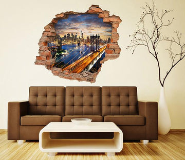 3D New York Sunset Scenery 233 Broken Wall Murals Wallpaper AJ Wallpaper 