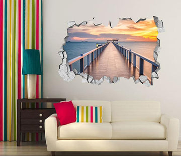 3D Sea Corridor Sunset 013 Broken Wall Murals Wallpaper AJ Wallpaper 