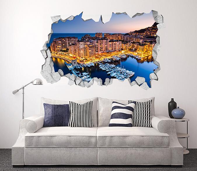 3D Monaco Sunset Scenery 386 Broken Wall Murals Wallpaper AJ Wallpaper 