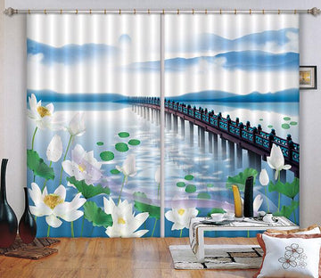 3D Sea Flowers Bridge 258 Curtains Drapes Wallpaper AJ Wallpaper 