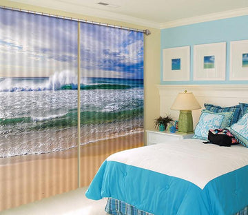 3D Blue Sea Waves 350 Curtains Drapes Wallpaper AJ Wallpaper 