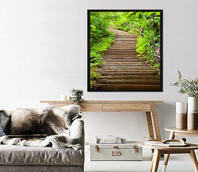 3D Green Stairs 050 Fake Framed Print Painting Wallpaper AJ Creativity Home 