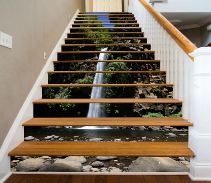 3D Waterfall Lake 32 Stair Risers Wallpaper AJ Wallpaper 