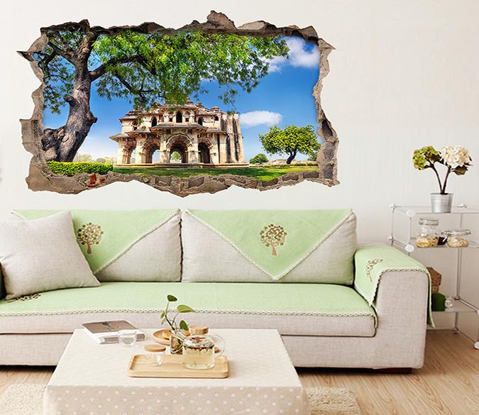 3D Grassland Ancient Tower 339 Broken Wall Murals Wallpaper AJ Wallpaper 