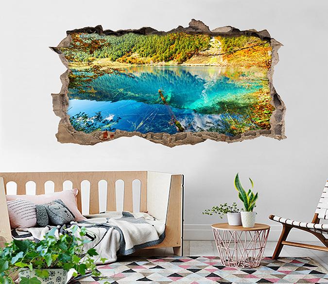 3D Blue Lake 330 Broken Wall Murals Wallpaper AJ Wallpaper 