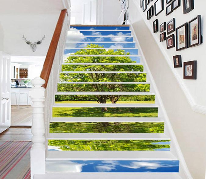 3D Riverside Lawn Trees 1309 Stair Risers Wallpaper AJ Wallpaper 