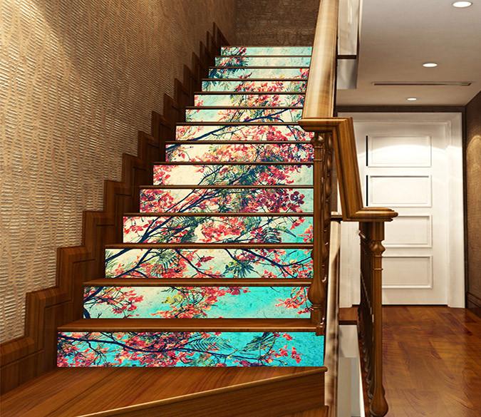 3D Pretty Flowering Tree 1020 Stair Risers Wallpaper AJ Wallpaper 