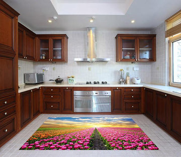 3D Flowers Field Sunset 513 Kitchen Mat Floor Mural Wallpaper AJ Wallpaper 