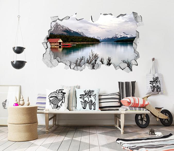 3D Peaceful Lake Scenery 382 Broken Wall Murals Wallpaper AJ Wallpaper 