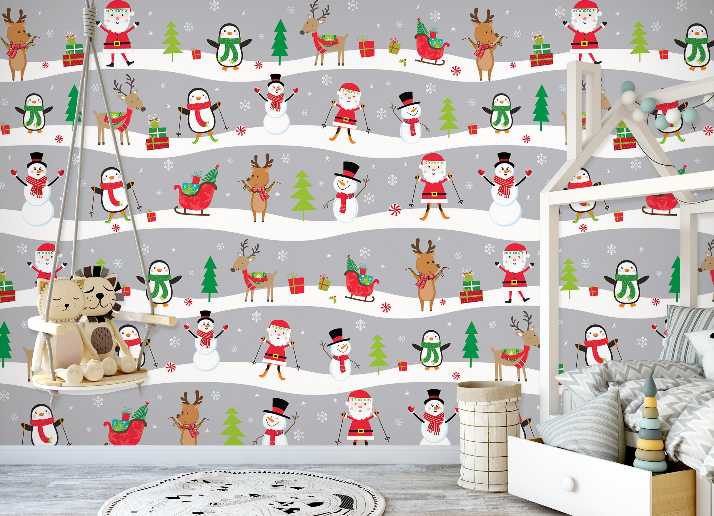 3D Snowman Penguin Deer Pattern 58007 Wall Murals