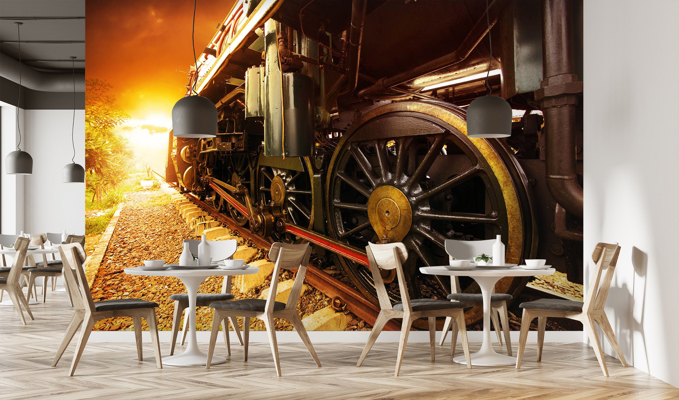 3D Sunset Train Railwa 011 Vehicle Wall Murals