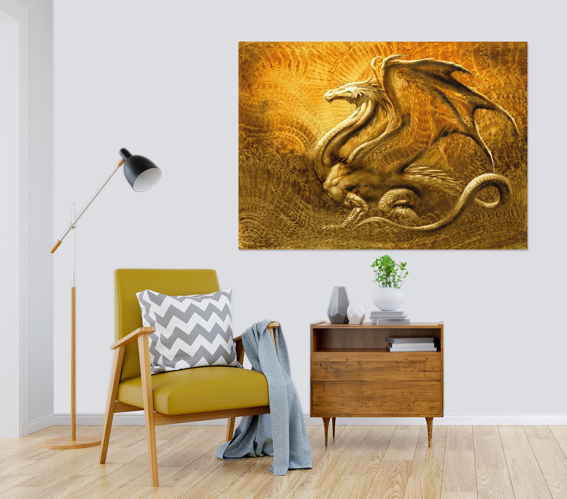 3D Dragon Golden 8068 Ciruelo Wall Sticker